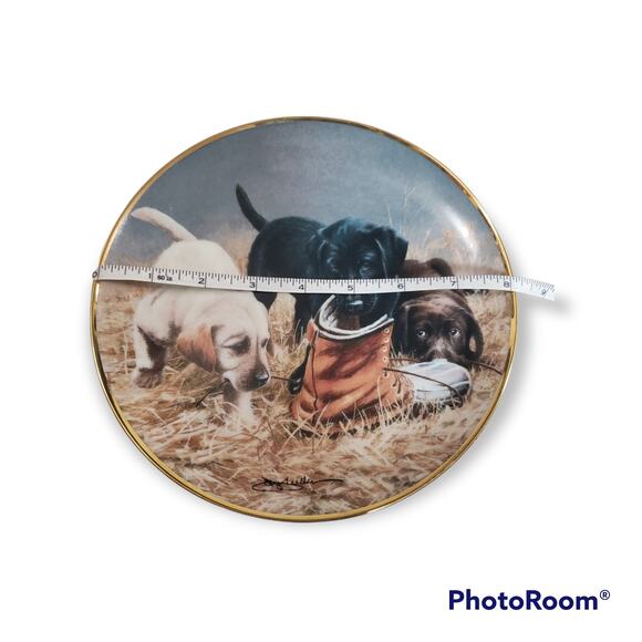 Franklin Mint THREE TO BOOT Labrador Puppies Collector Plate by James Killen - Picture 5 of 5